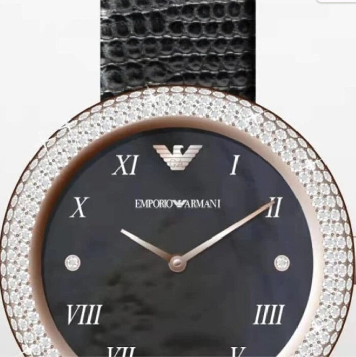 Emporio Armani Aviator Crystals Mother of Pearl Black Dial Black Silicon Strap Watch For Women - AR11373 - Image 3